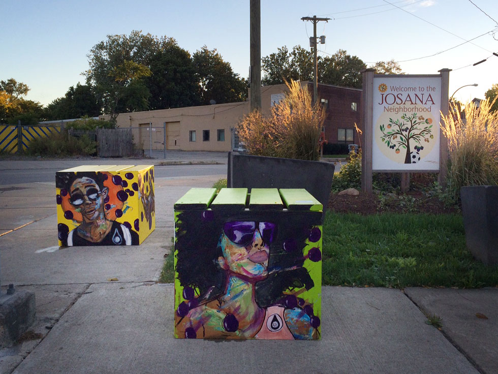 These two cubes in the JOSANA neighborhood were painted by Fruit Belt artist, David 