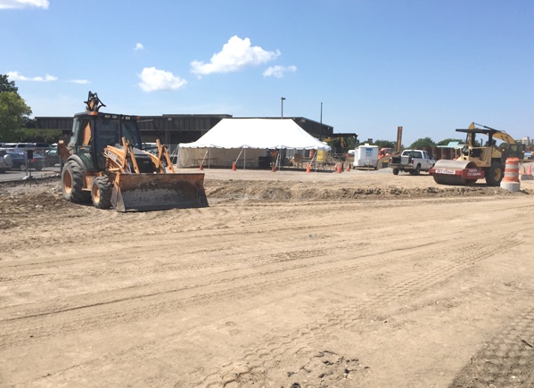 Preparation for PIKE company wide quarterly safety meeting with excavation demonstration. 7-28-15 [PHOTO: NYSDOT]